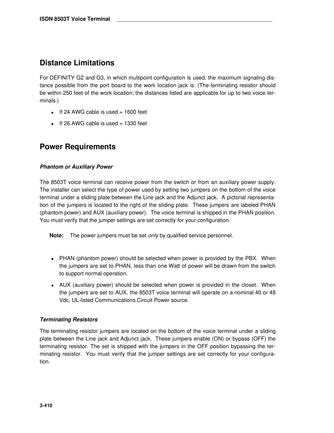 AT&T System 85 manual Phantom or Auxiliary Power, Terminating Resistors 