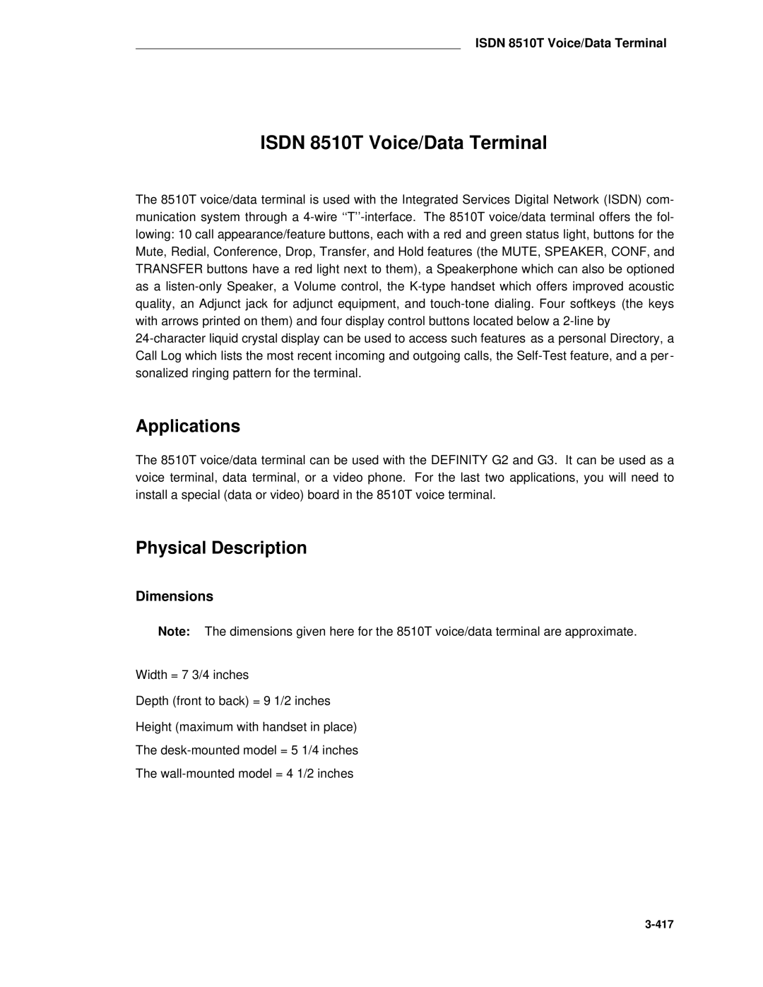 AT&T System 85 manual Isdn 8510T Voice/Data Terminal 