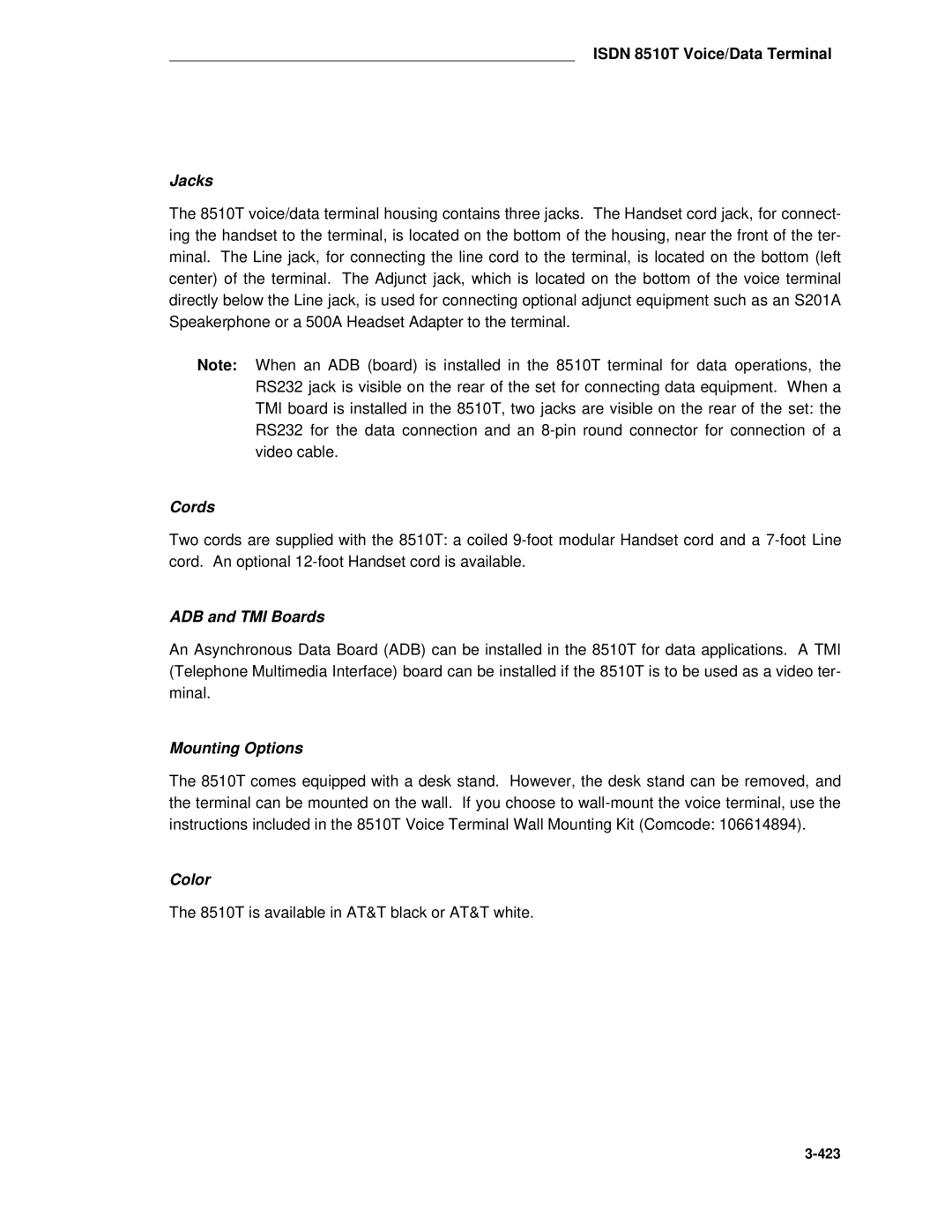 AT&T System 85 manual Jacks, ADB and TMI Boards 