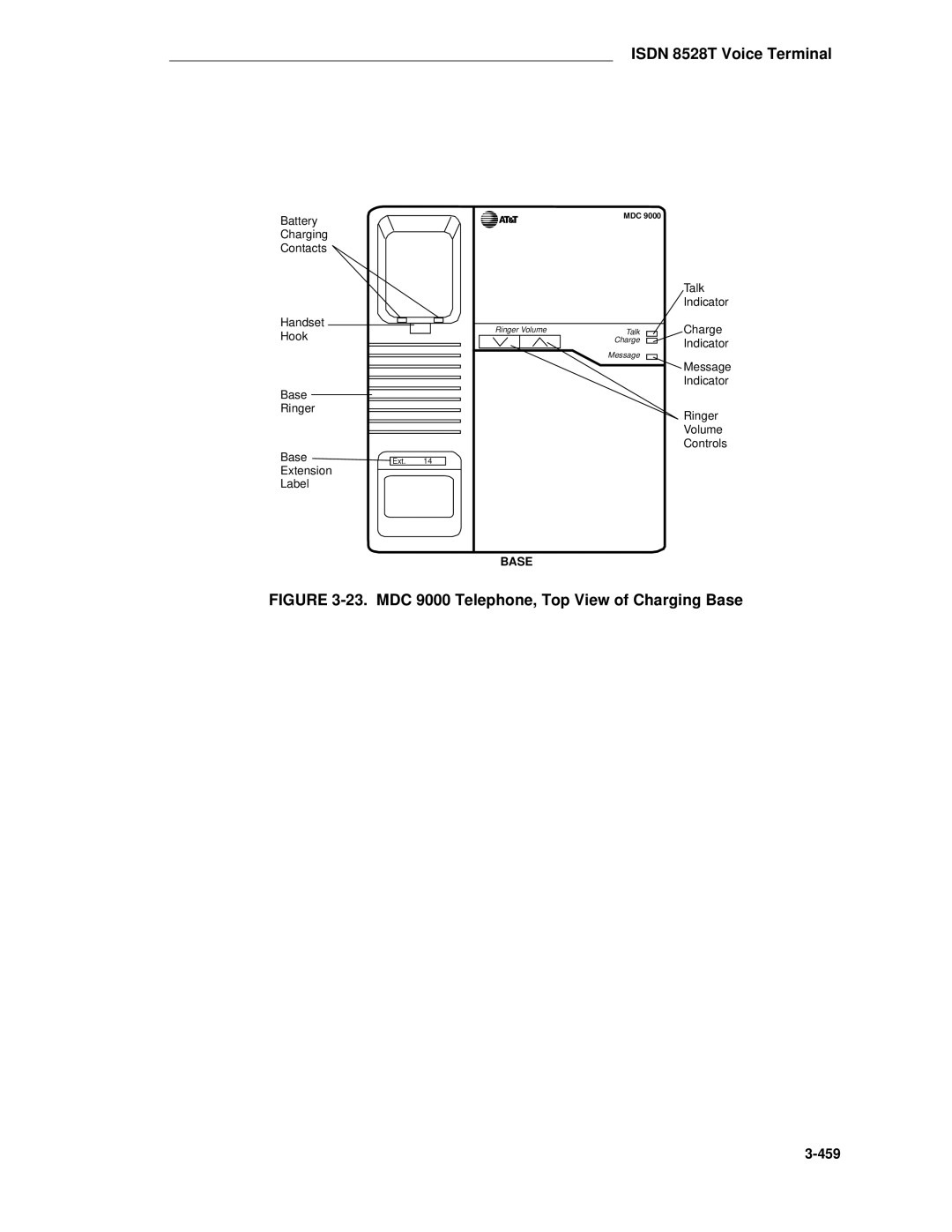 AT&T System 85 manual MDC 9000 Telephone, Top View of Charging Base 