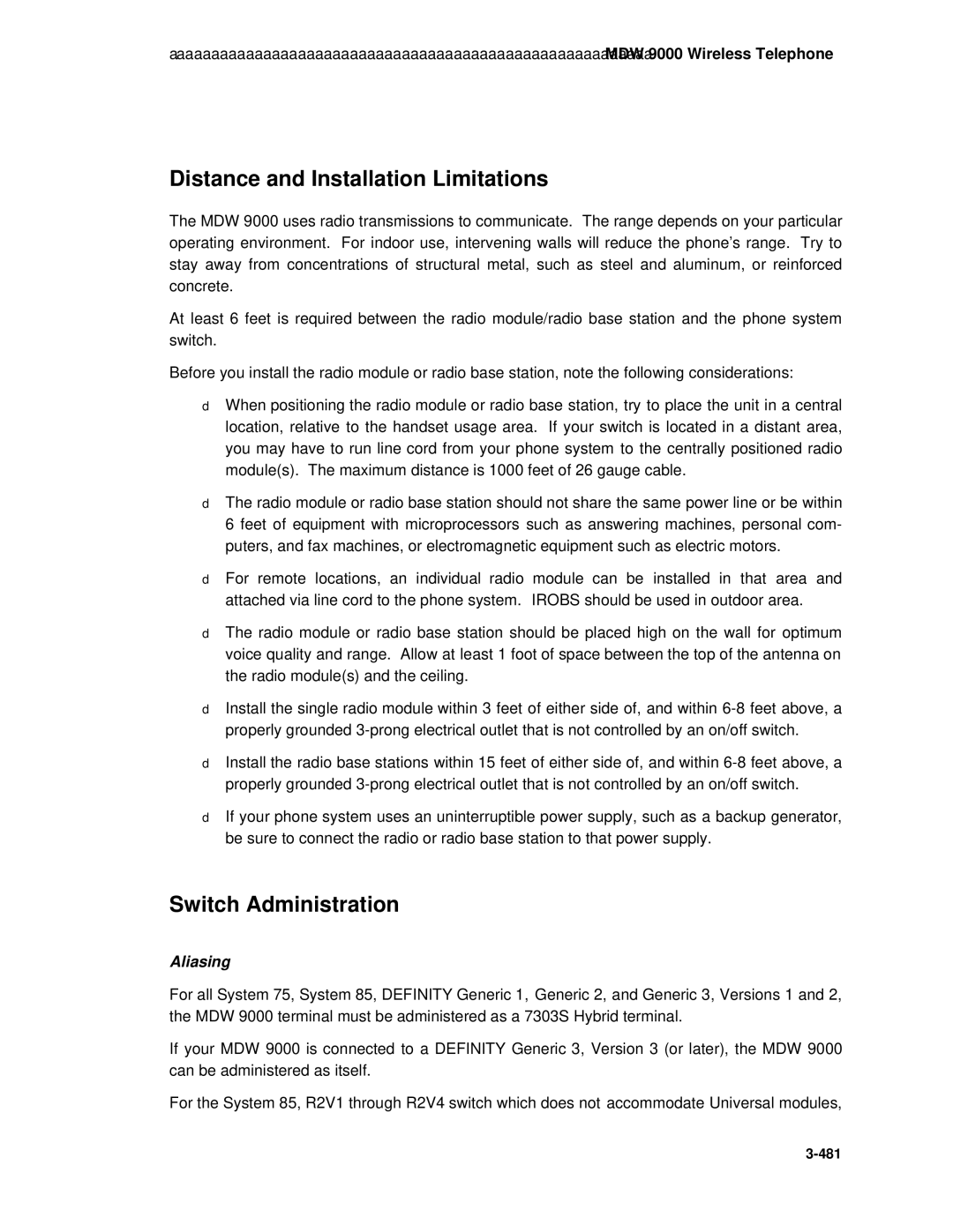 AT&T System 85 manual Distance and Installation Limitations, Switch Administration 