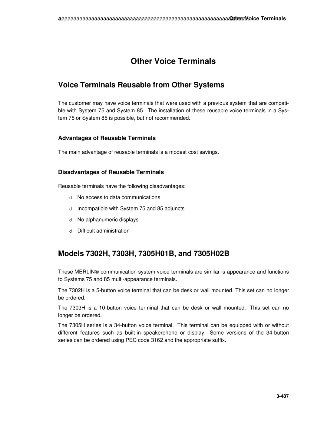 AT&T System 85 manual Other Voice Terminals, Voice Terminals Reusable from Other Systems, Advantages of Reusable Terminals 