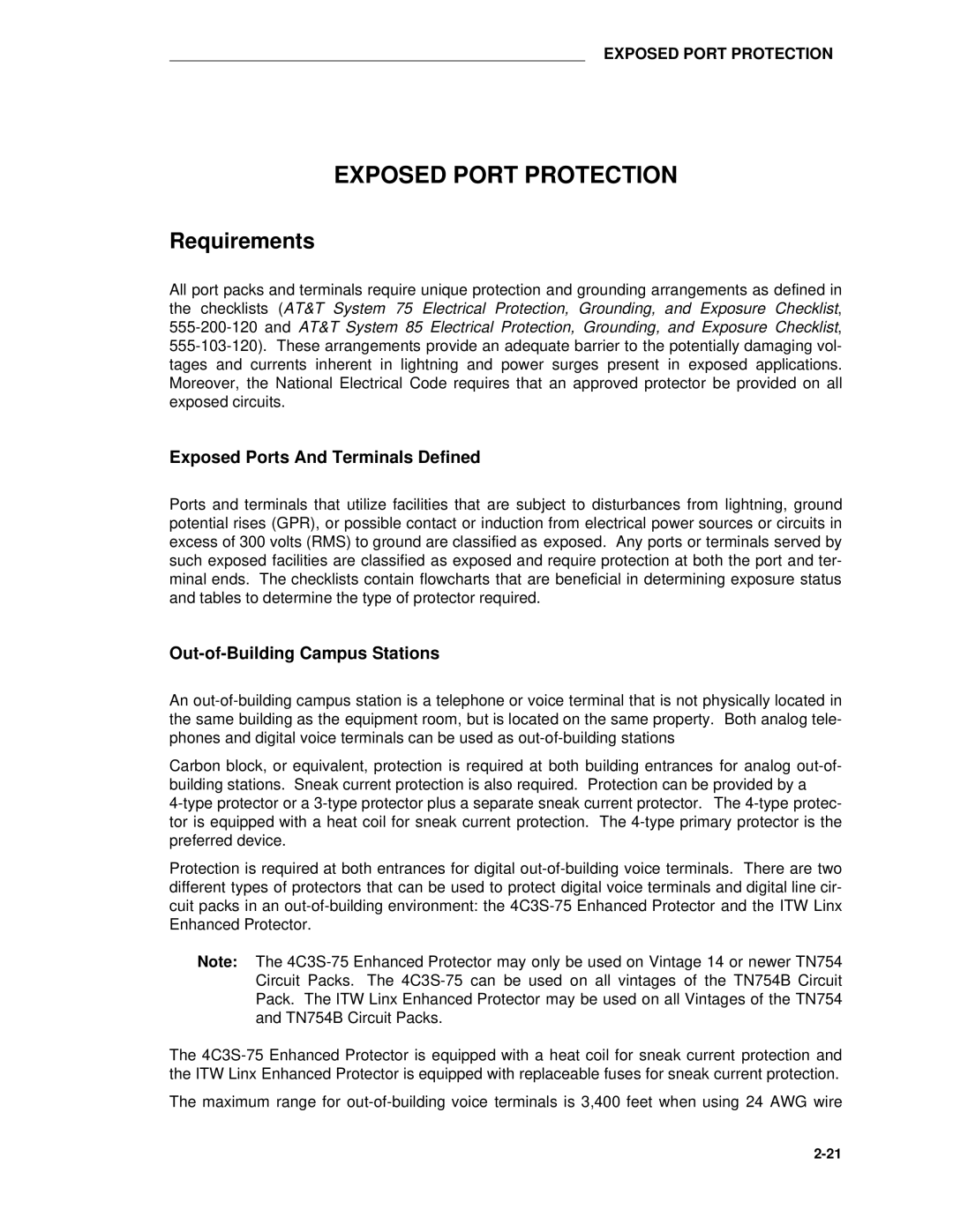 AT&T System 85 manual Requirements, Exposed Ports And Terminals Defined, Out-of-Building Campus Stations 