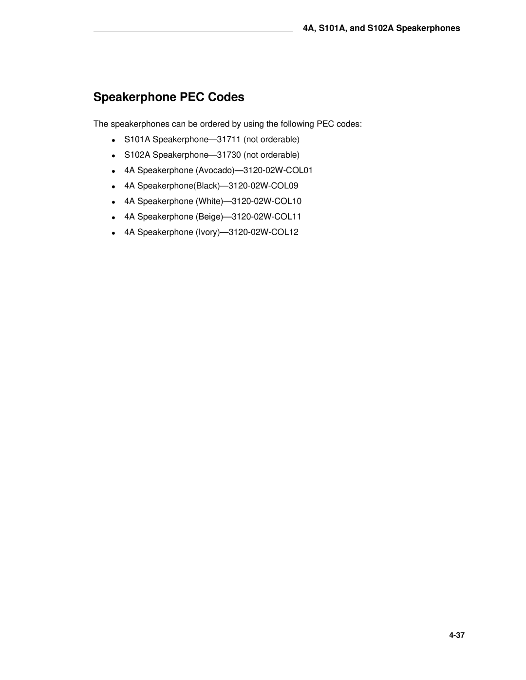 AT&T System 85 manual Speakerphone PEC Codes 