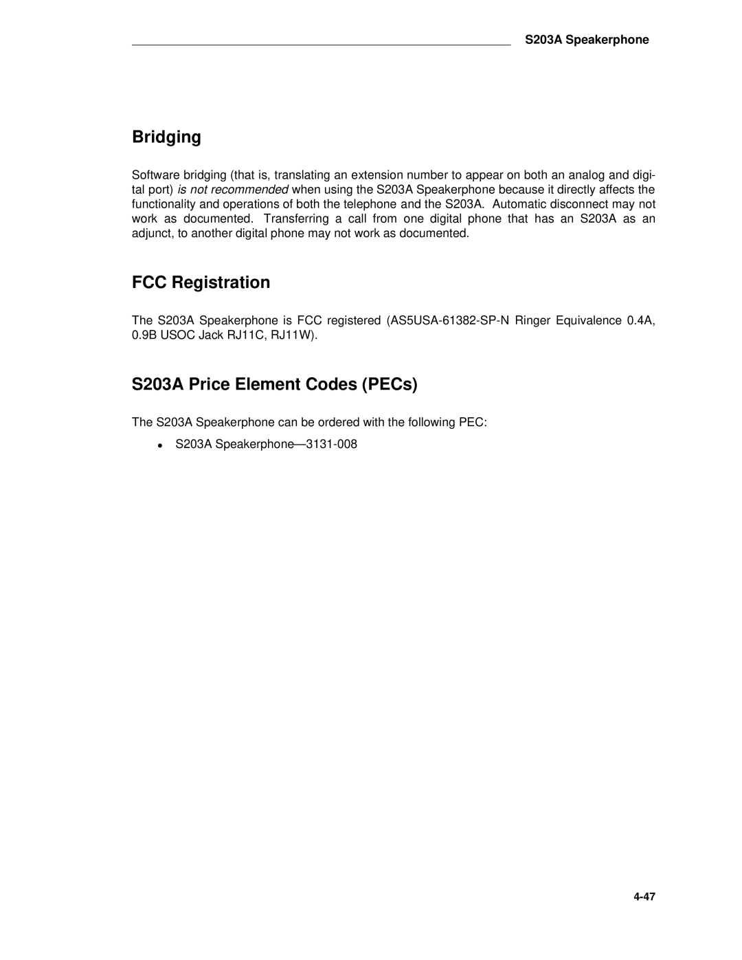 AT&T System 85 manual Bridging, S203A Price Element Codes PECs 