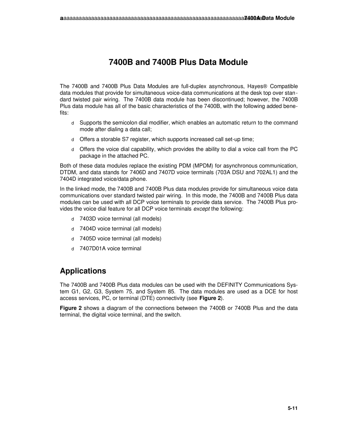 AT&T System 85 manual 7400B and 7400B Plus Data Module, Applications 