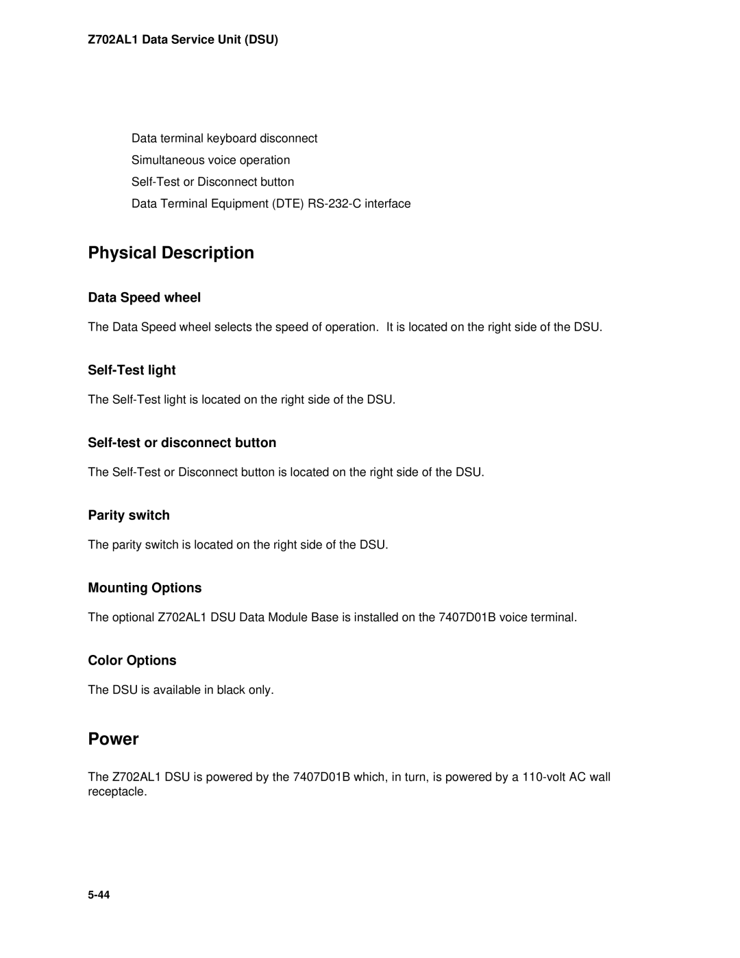 AT&T System 85 manual Data Speed wheel, Self-Test light, Self-test or disconnect button, Parity switch 