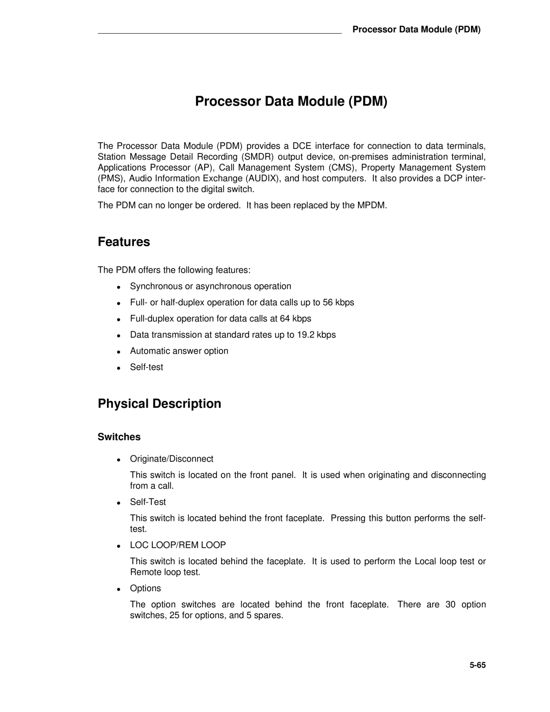 AT&T System 85 manual Processor Data Module PDM 