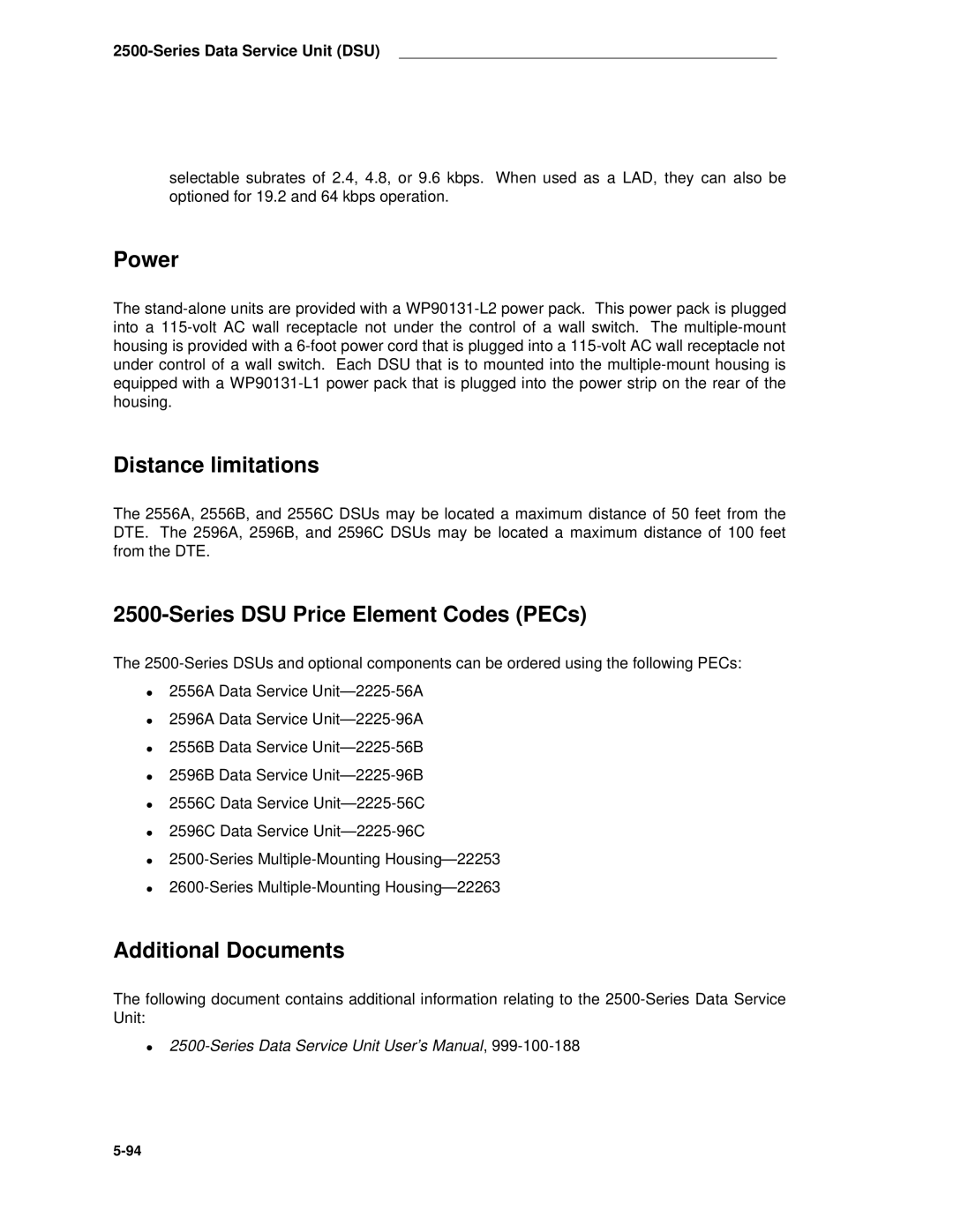 AT&T System 85 manual Power, Series DSU Price Element Codes PECs 