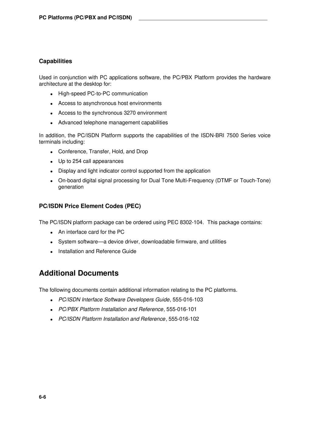 AT&T System 85 manual Additional Documents, PC/ISDN Price Element Codes PEC 