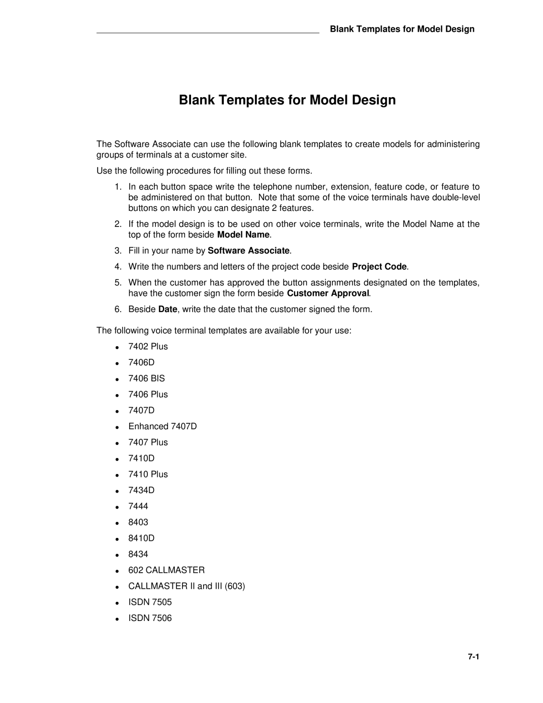 AT&T System 85 manual Blank Templates for Model Design 