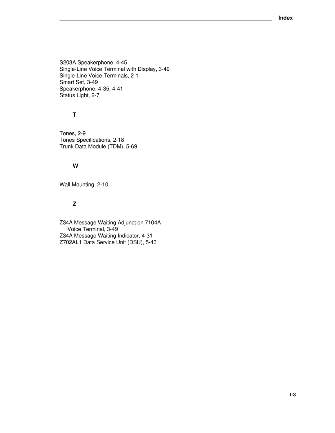 AT&T System 85 manual Index 