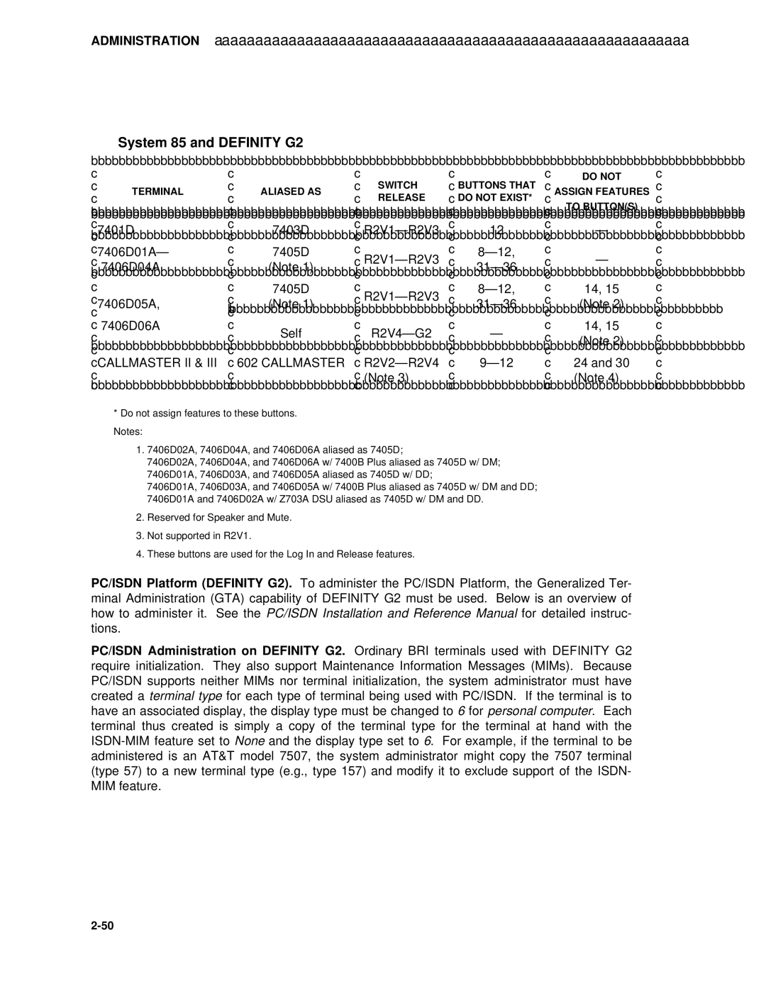 AT&T manual System 85 and Definity G2, R2V2-R2V4 