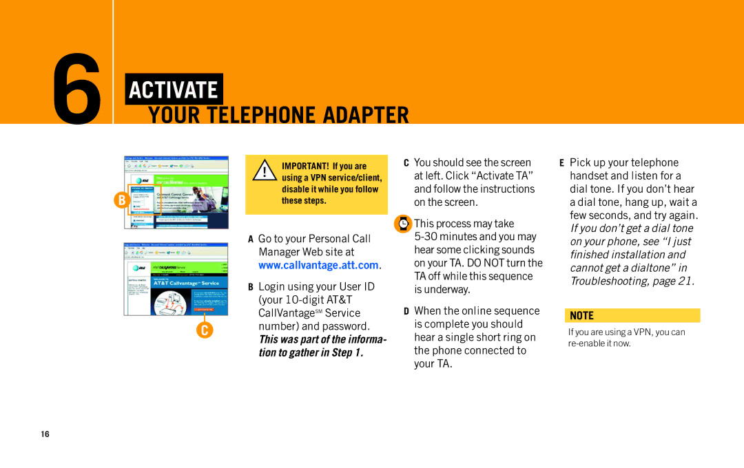 AT&T Telephone Adapter manual Activate 