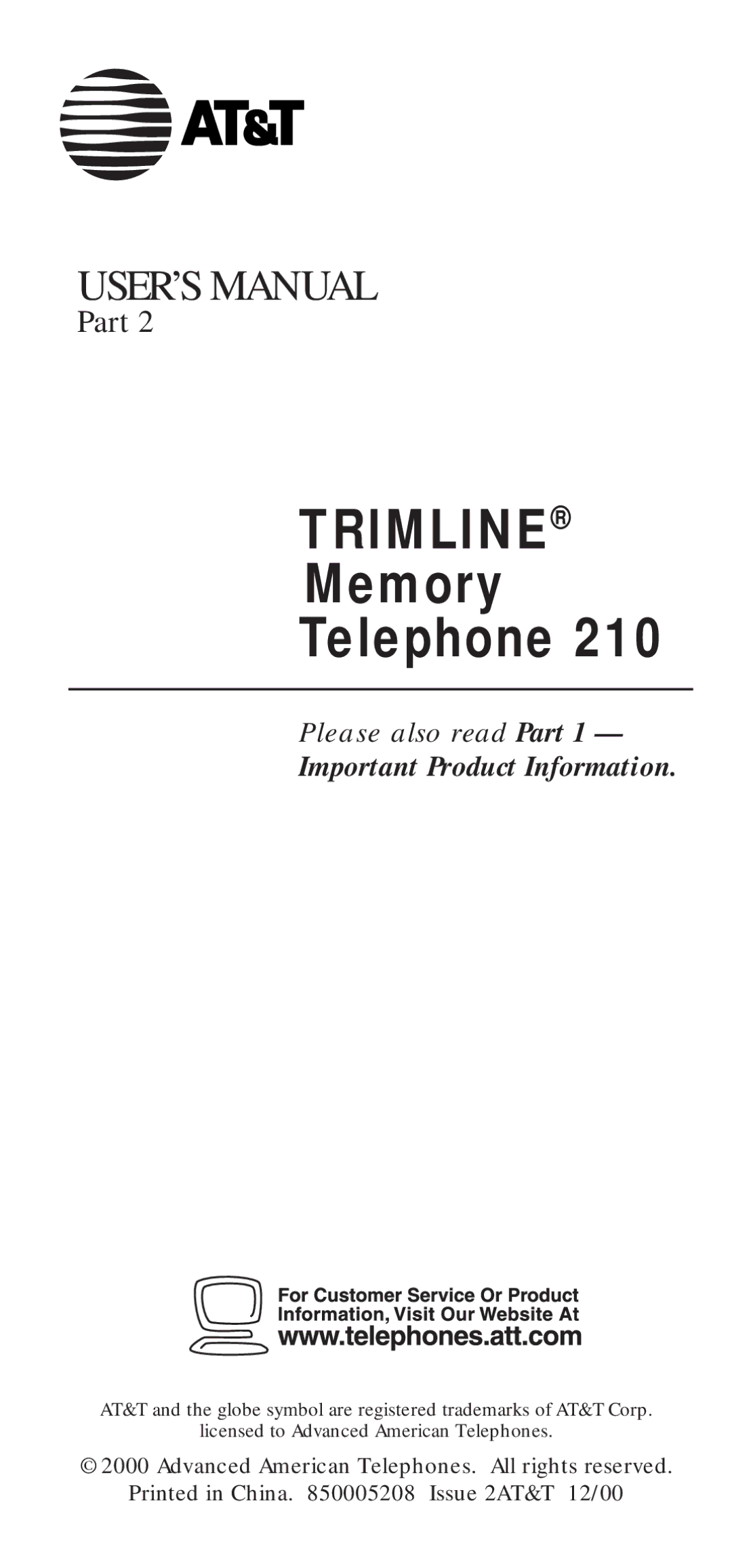 AT&T TL-210 WH user manual Trimline 