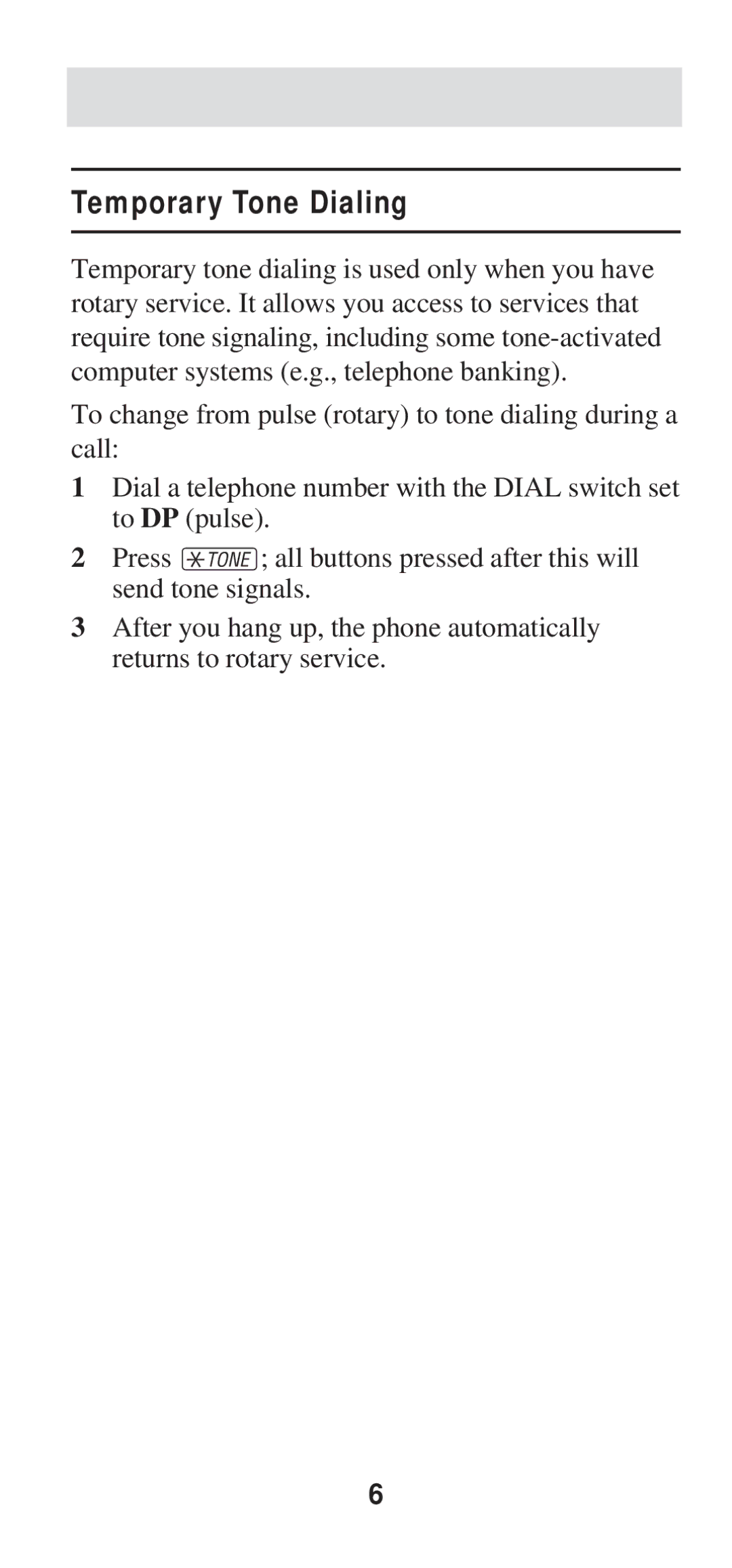 AT&T TL-210 WH user manual Temporary Tone Dialing 