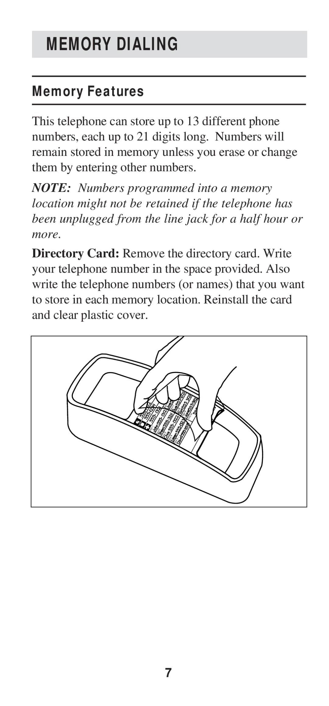 AT&T TL-210 WH user manual Memory Dialing, Memory Features 