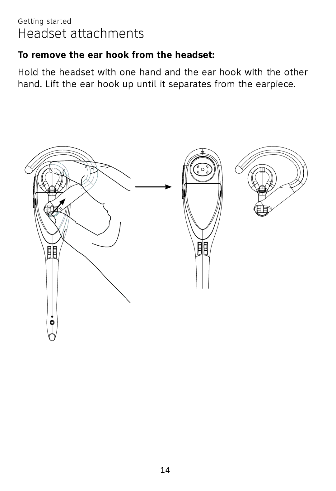 AT&T TL 7600 user manual To remove the ear hook from the headset 