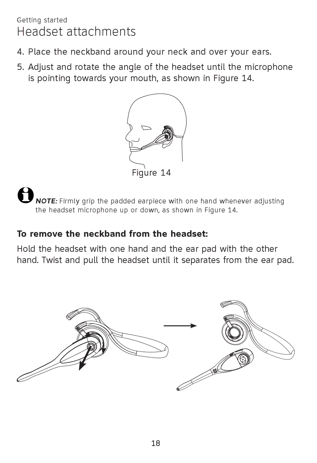 AT&T TL 7600 user manual To remove the neckband from the headset 