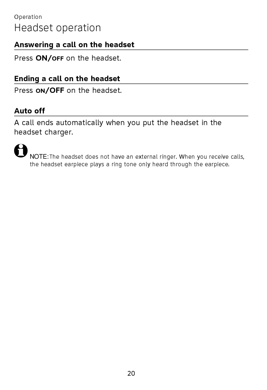 AT&T TL 7600 user manual Answering a call on the headset, Ending a call on the headset, Auto off 