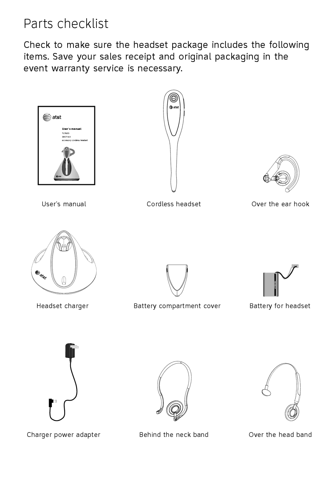 AT&T TL 7600 user manual Parts checklist 