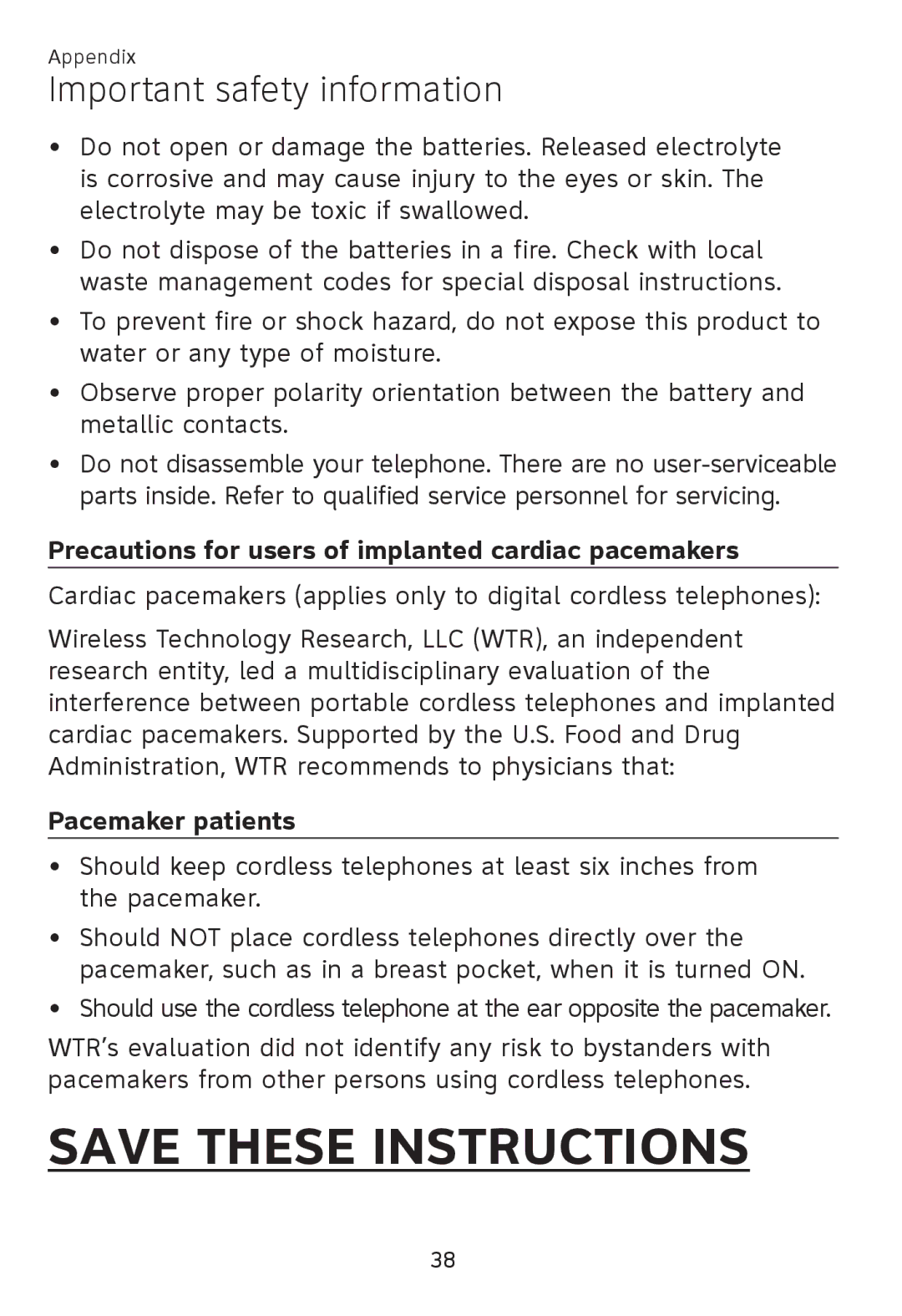 AT&T TL 7600 user manual Precautions for users of implanted cardiac pacemakers, Pacemaker patients 