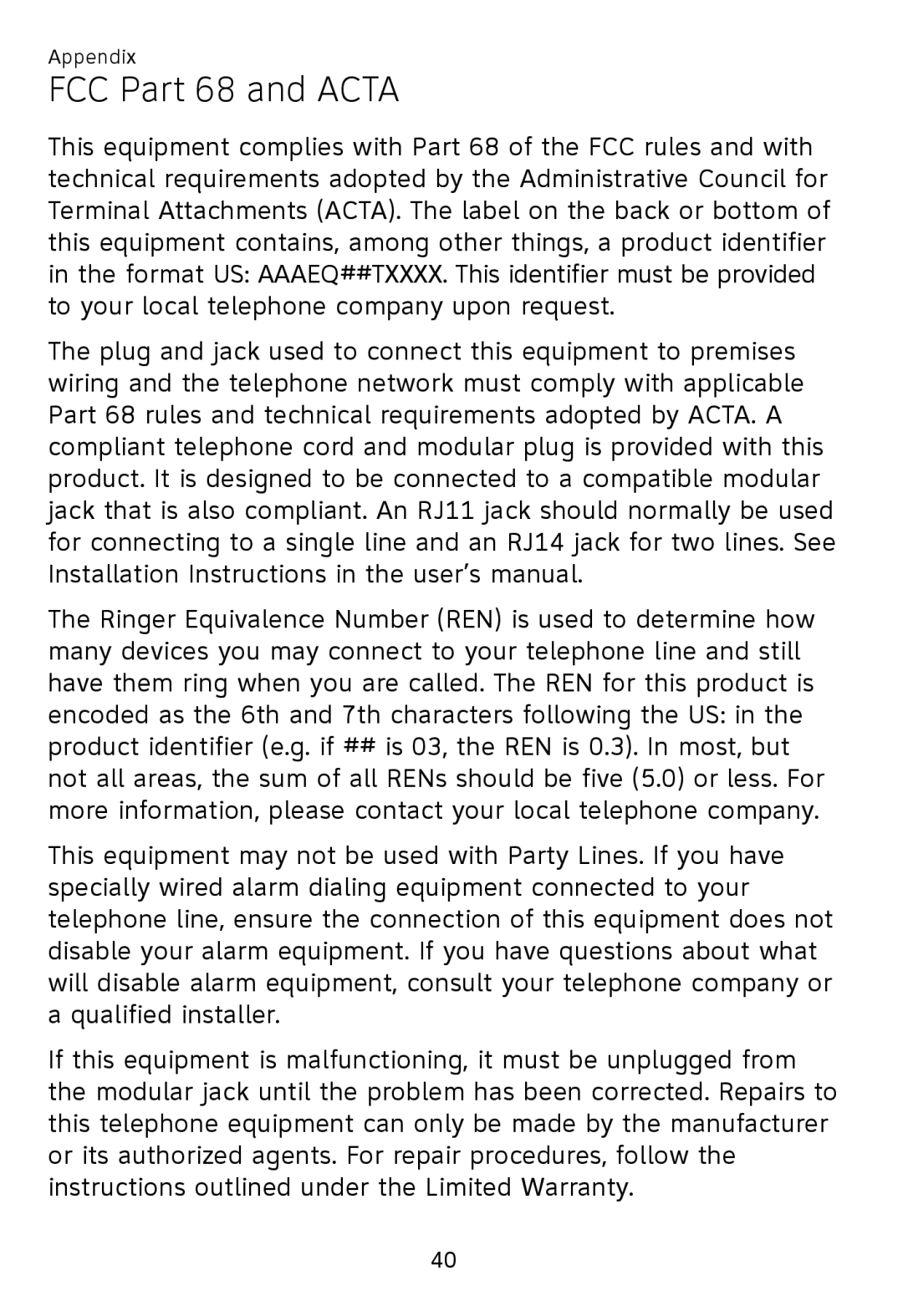 AT&T TL 7600 user manual FCC Part 68 and Acta 