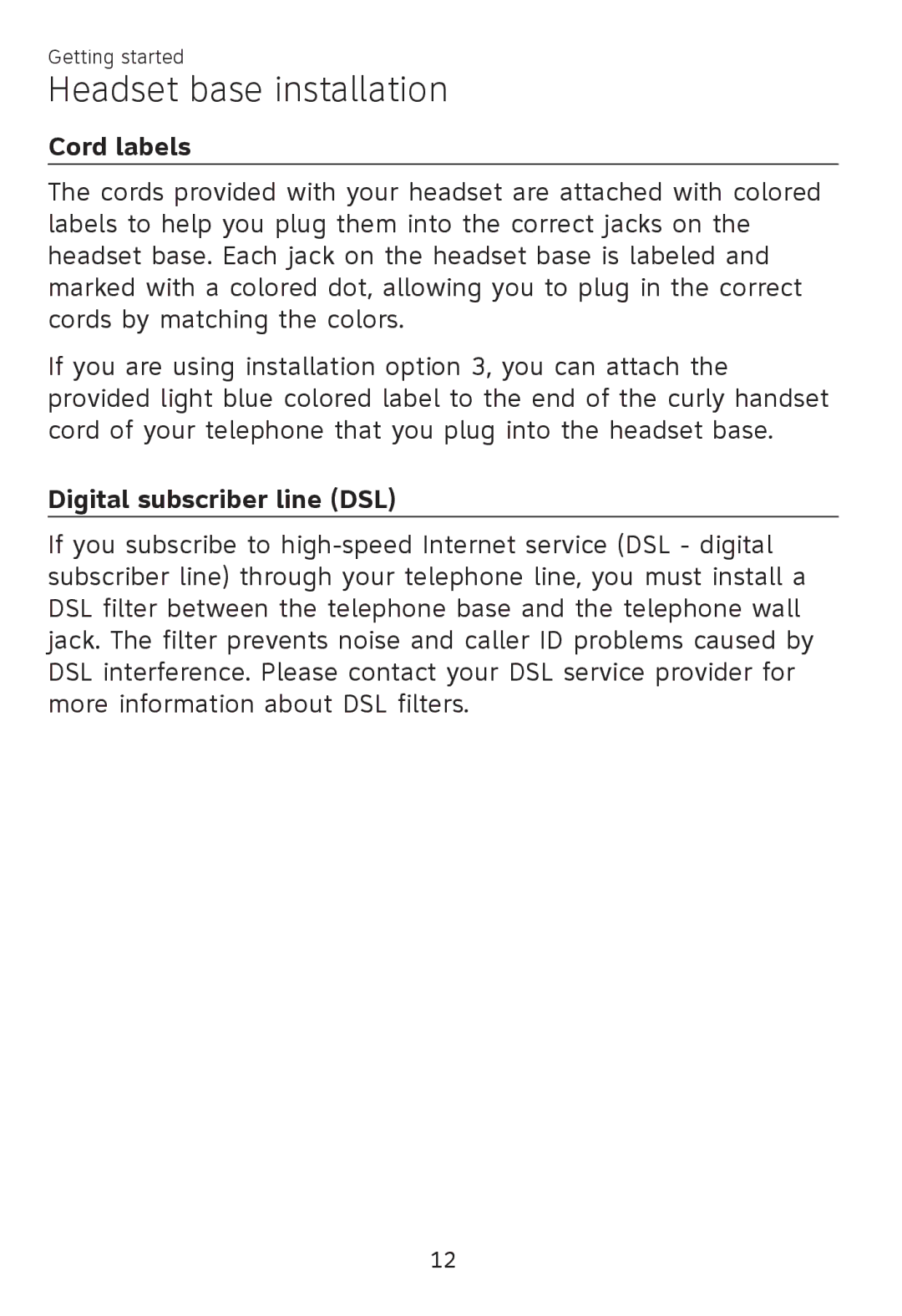 AT&T TL 7610 user manual Cord labels, Digital subscriber line DSL 