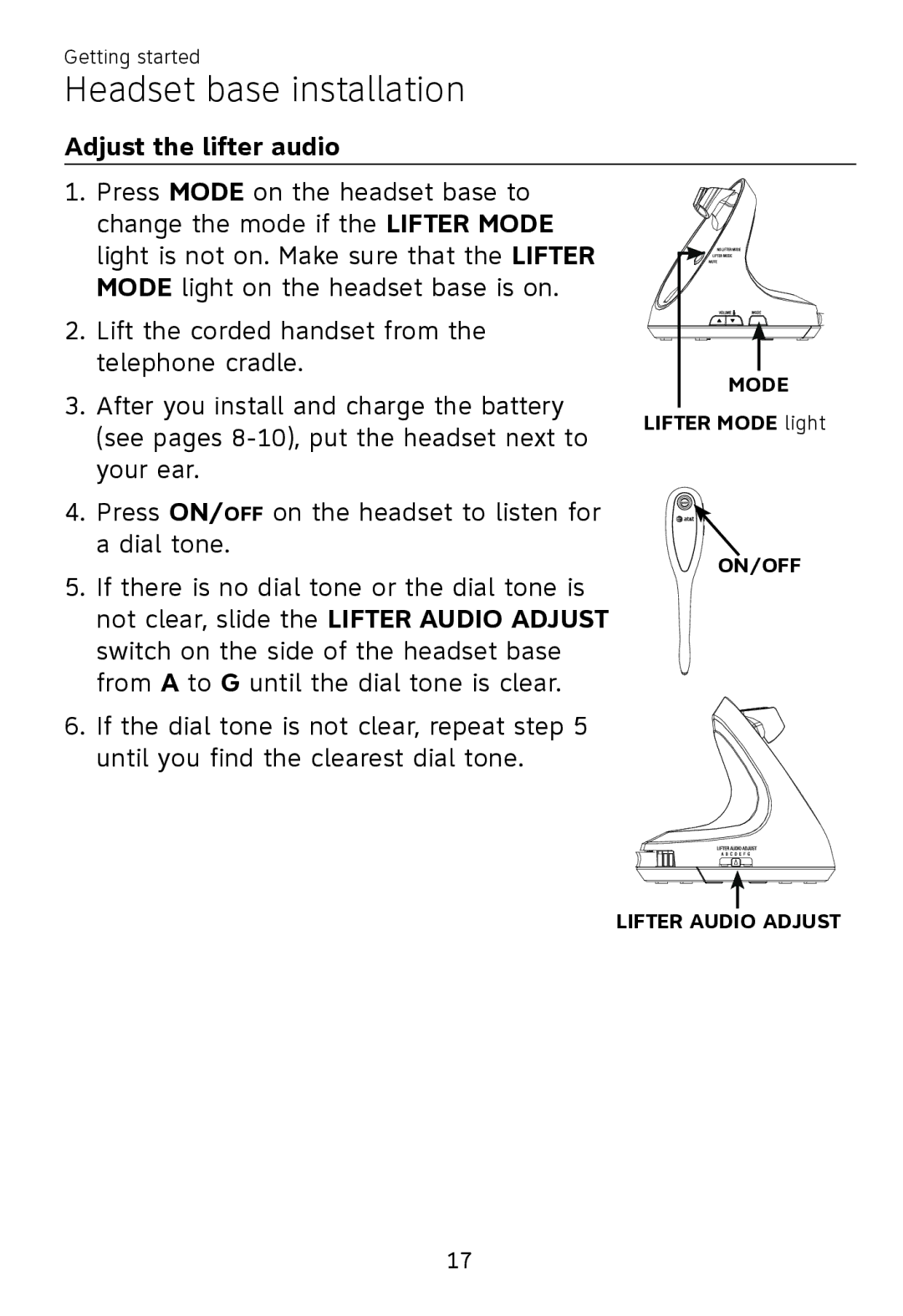 AT&T TL 7610 user manual Adjust the lifter audio 