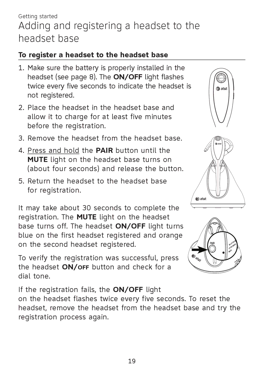 AT&T TL 7610 user manual Adding and registering a headset to the headset base, To register a headset to the headset base 