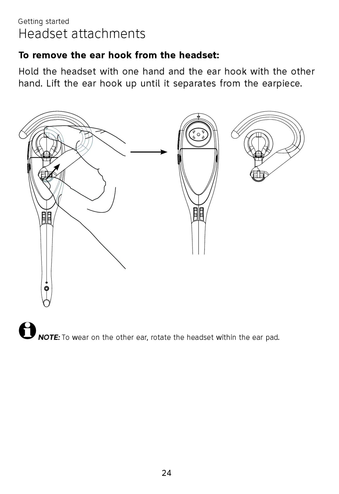 AT&T TL 7610 user manual To remove the ear hook from the headset 