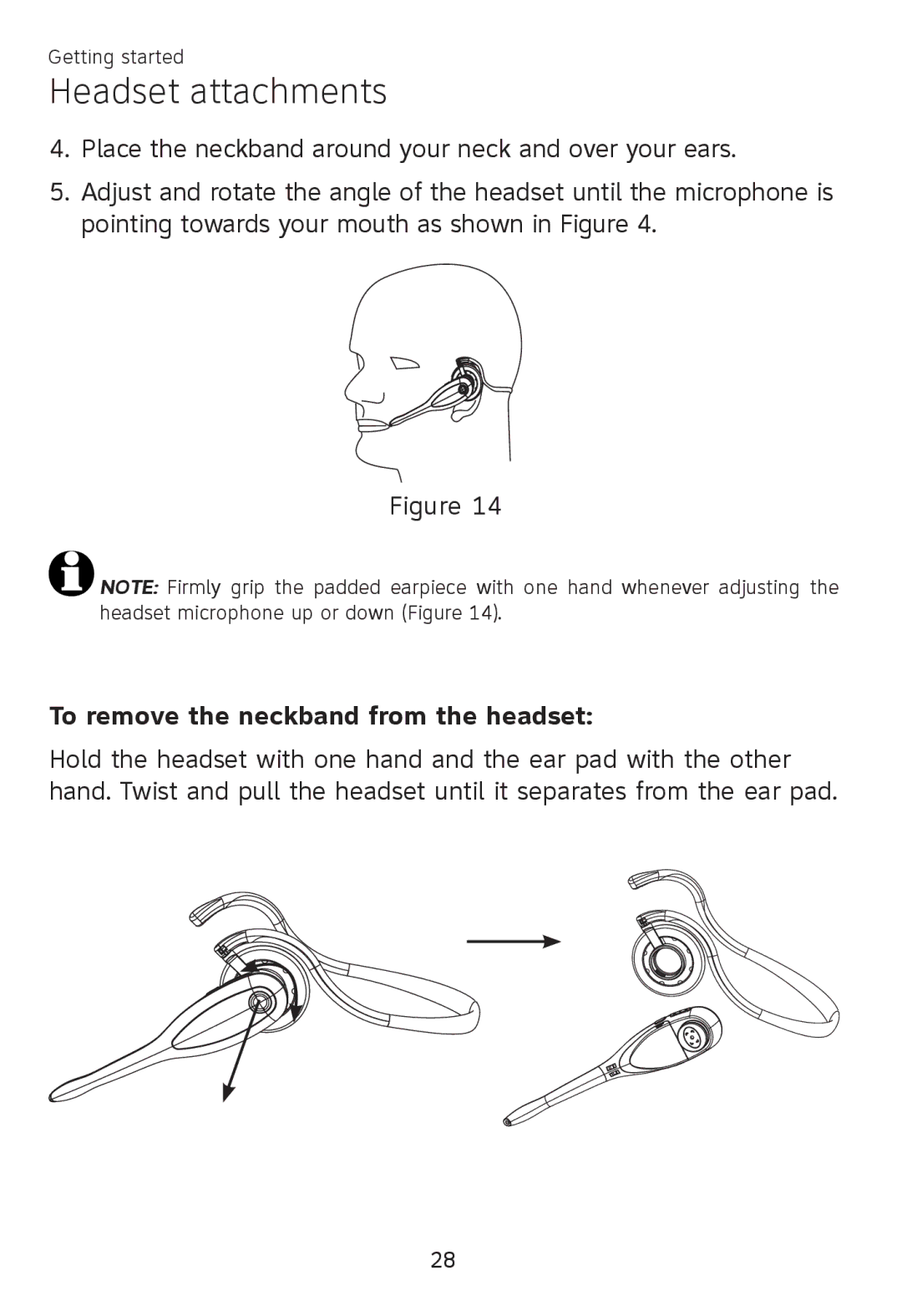 AT&T TL 7610 user manual To remove the neckband from the headset 