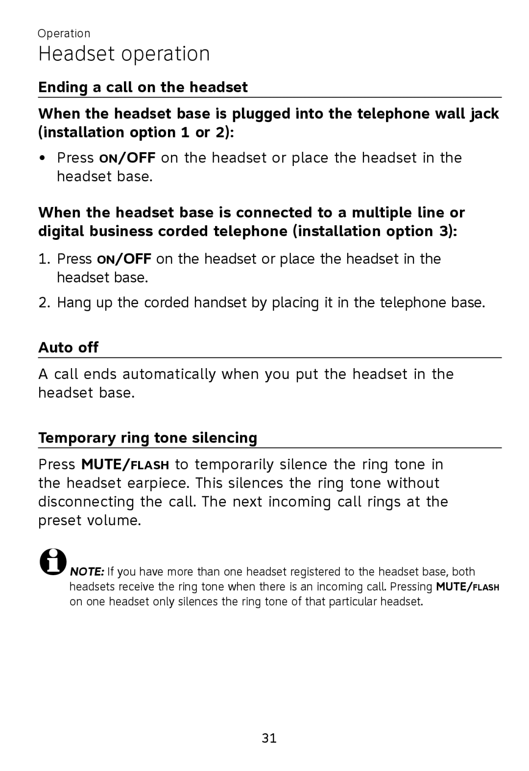 AT&T TL 7610 user manual Auto off, Temporary ring tone silencing 