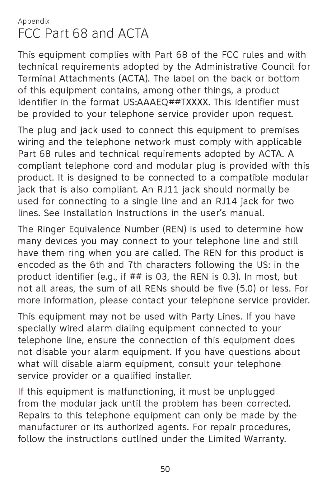 AT&T TL 7610 user manual FCC Part 68 and Acta 