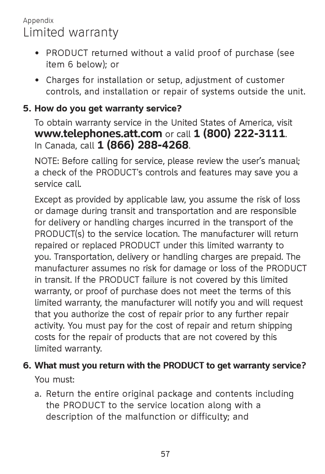 AT&T TL 7610 user manual How do you get warranty service? 