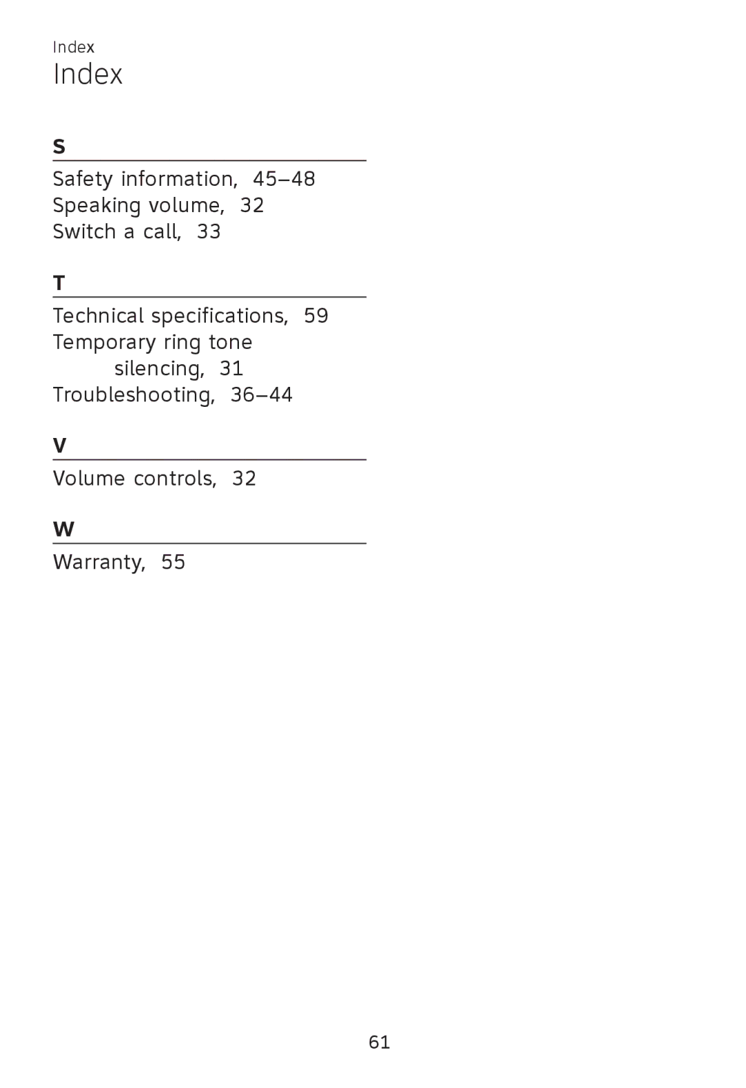 AT&T TL 7610 user manual Index 