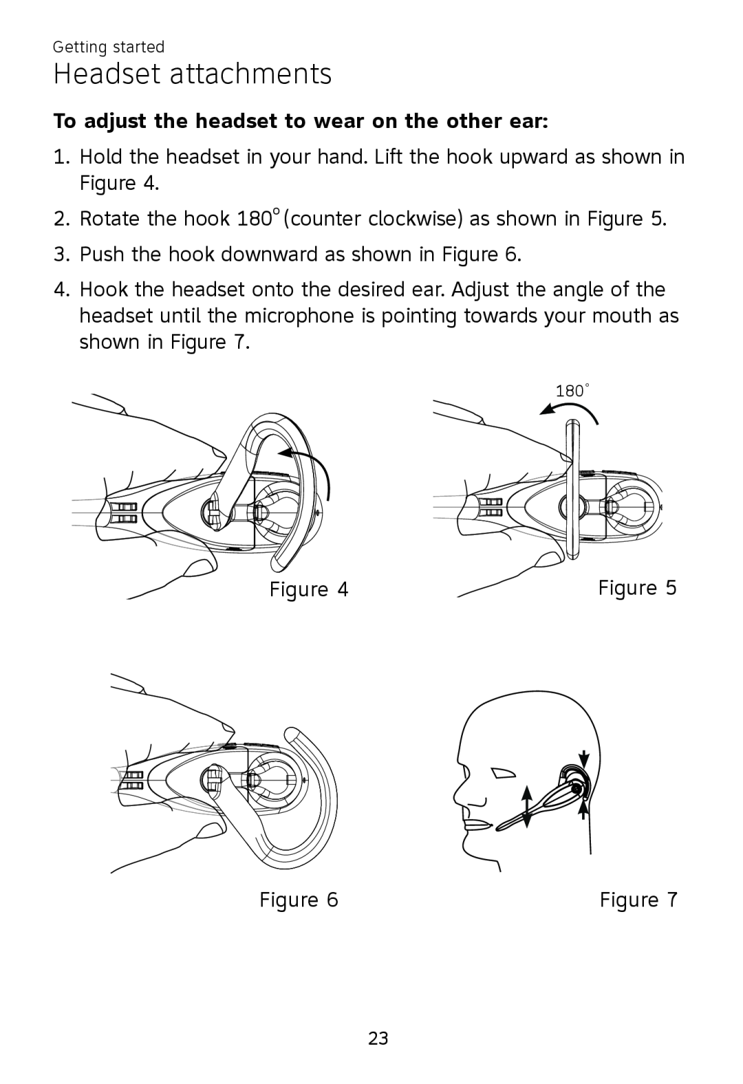 AT&T TL 7610 user manual To adjust the headset to wear on the other ear, Headset attachments 