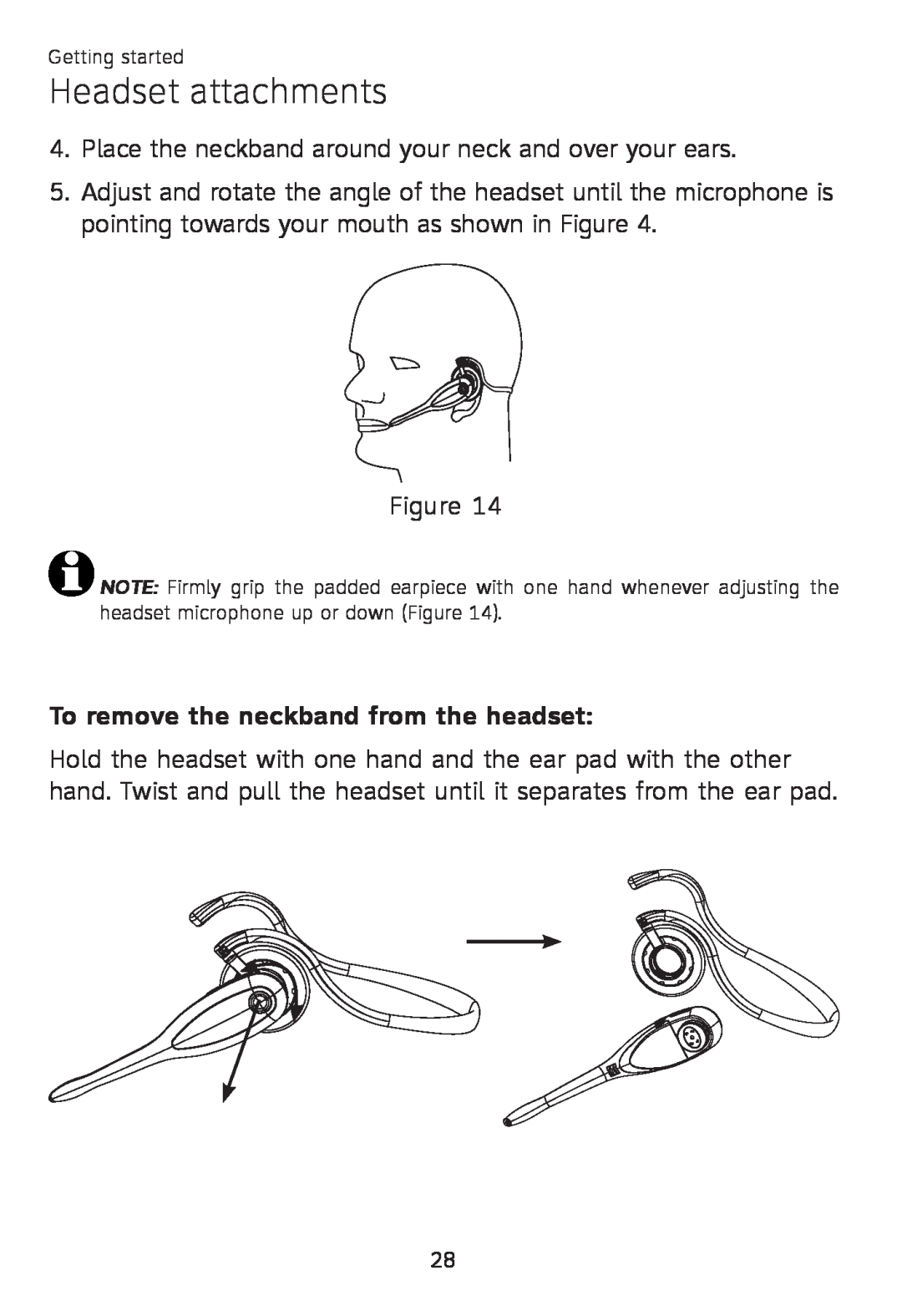 AT&T TL 7610 user manual To remove the neckband from the headset, Headset attachments 