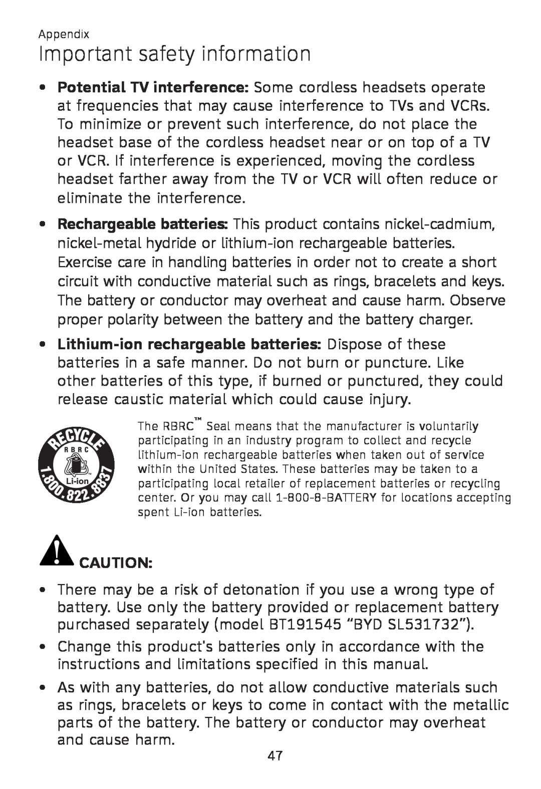 AT&T TL 7610 user manual Important safety information 
