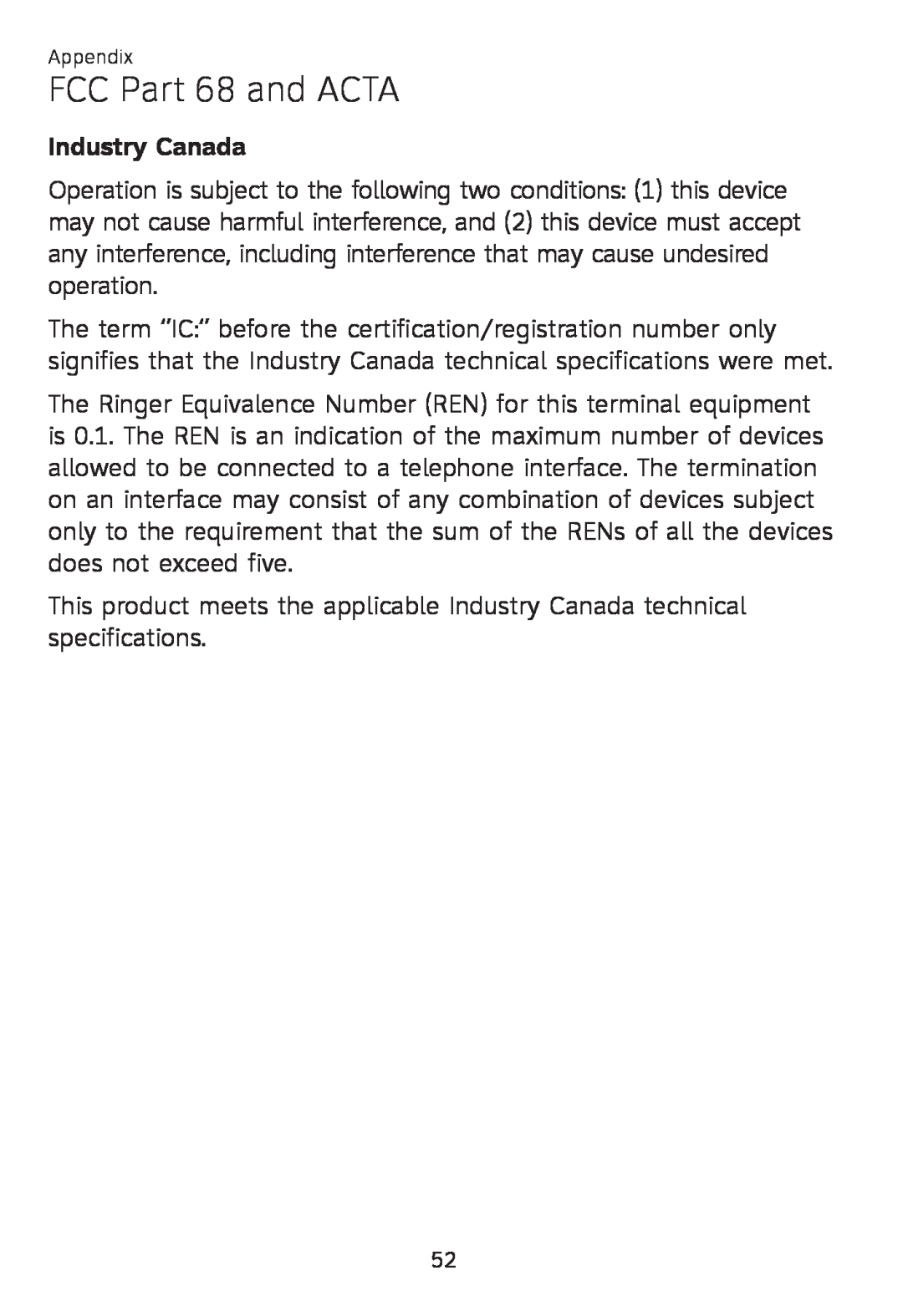 AT&T TL 7610 user manual Industry Canada, FCC Part 68 and ACTA 