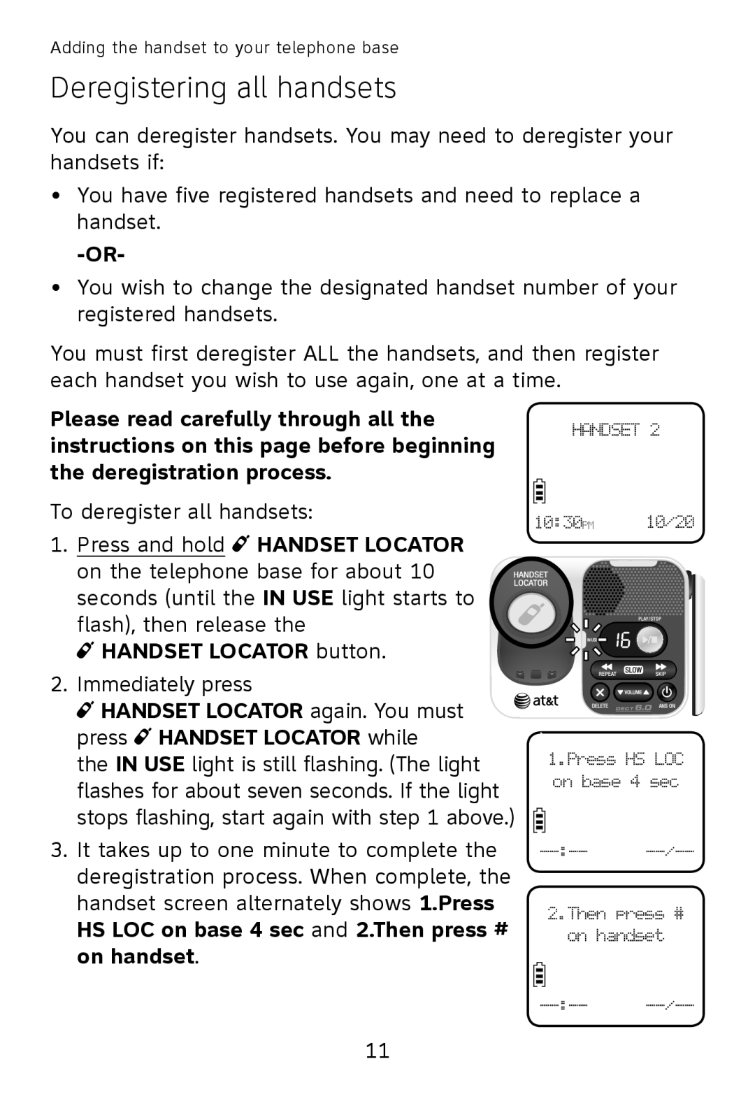 AT&T TL30100, TL32300, TL32100, TL32200 user manual Deregistering all handsets 