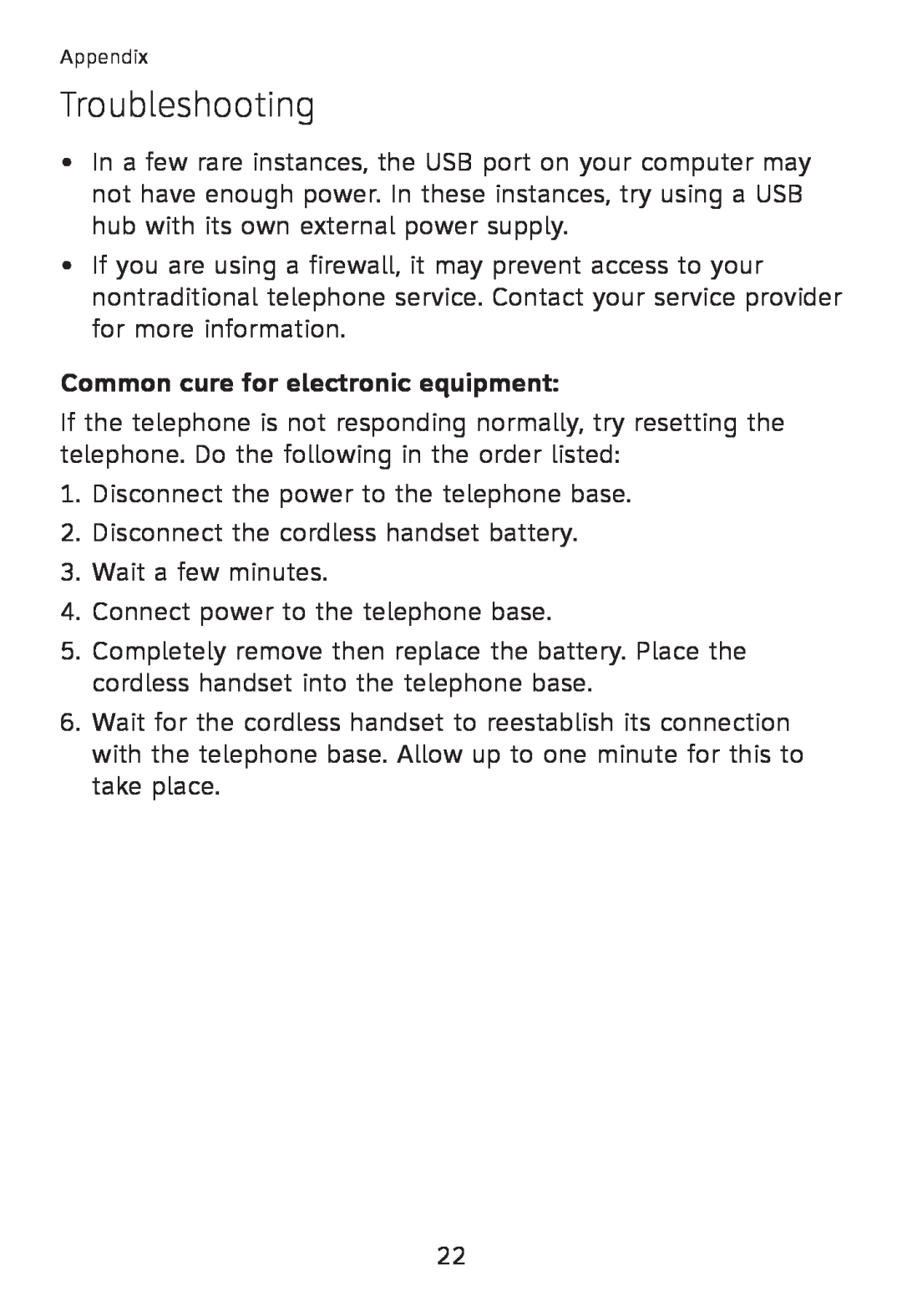 AT&T TL32200, TL32300, TL32100, TL30100 user manual Common cure for electronic equipment, Troubleshooting 