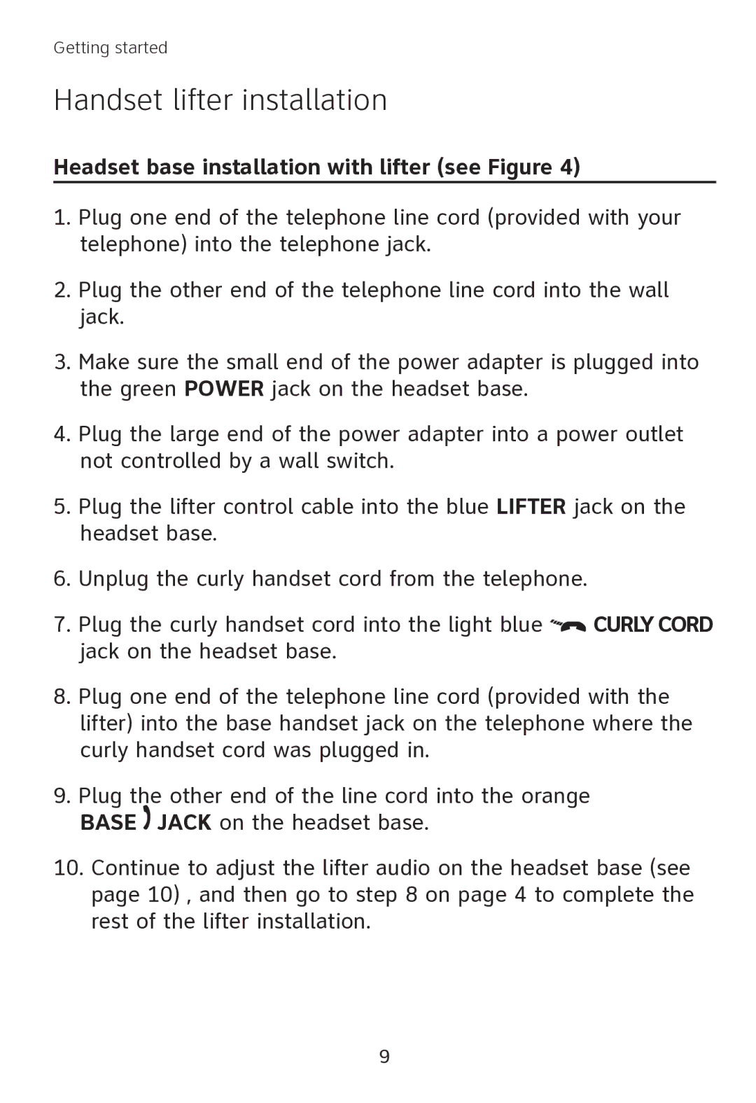 AT&T TL7000 user manual Headset base installation with lifter see Figure 