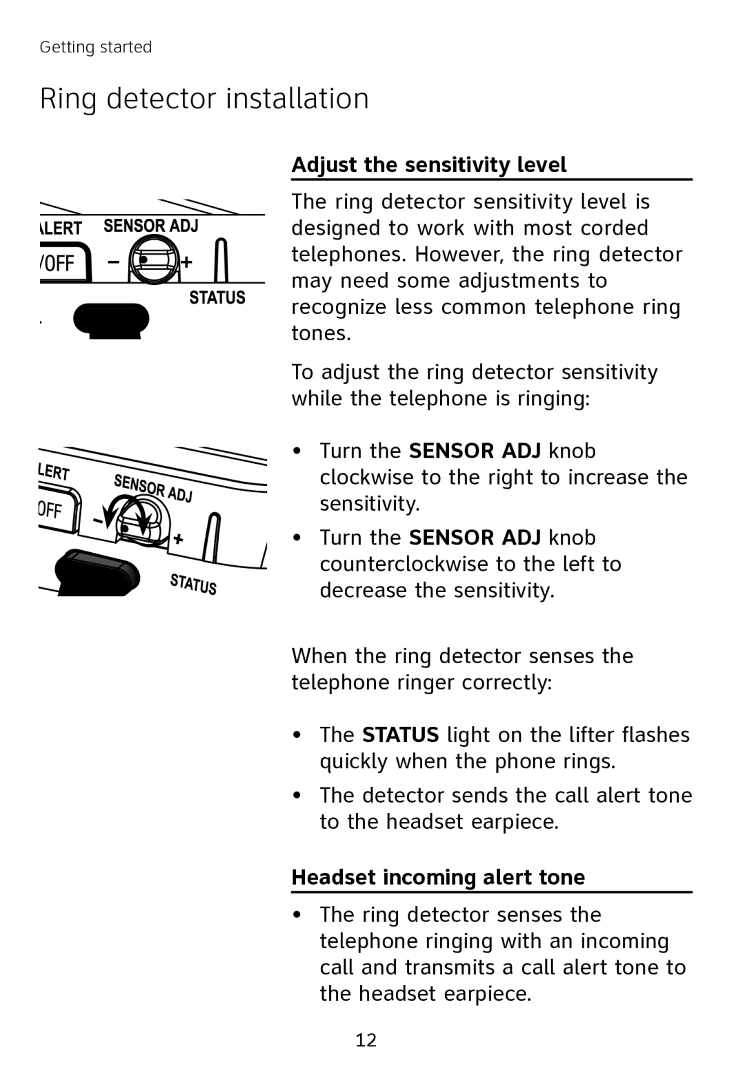 AT&T TL7000 user manual Adjust the sensitivity level, Headset incoming alert tone 