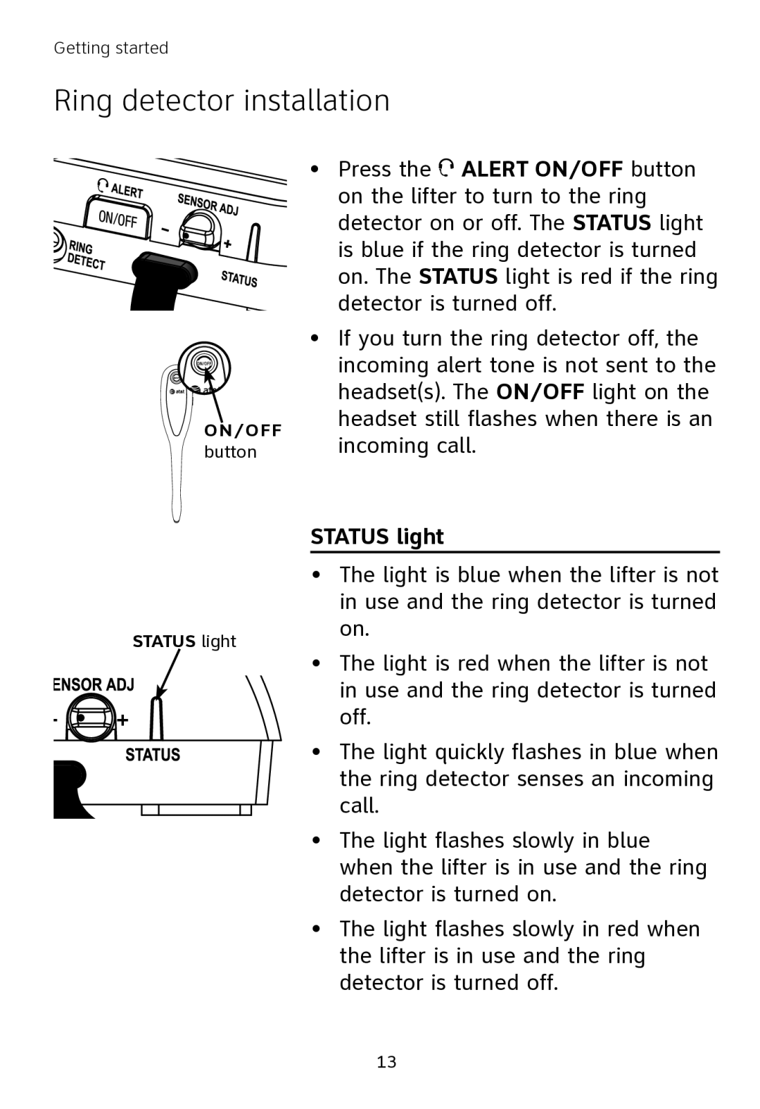 AT&T TL7000 user manual Status light 