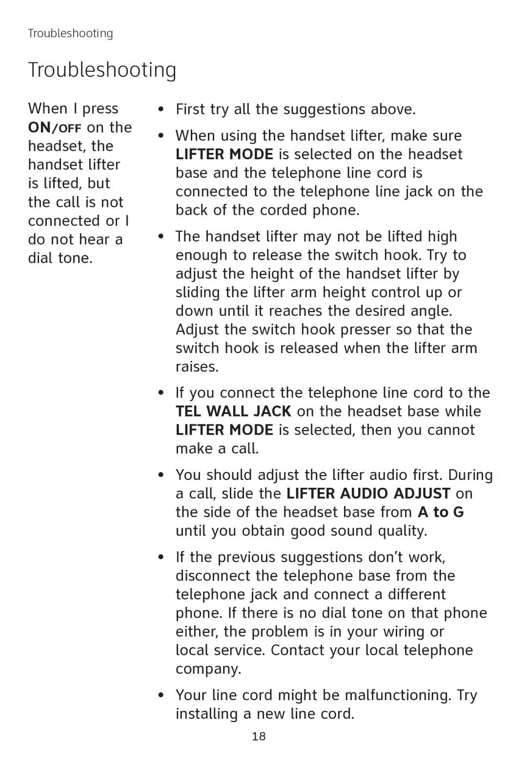 AT&T TL7000 user manual Troubleshooting 