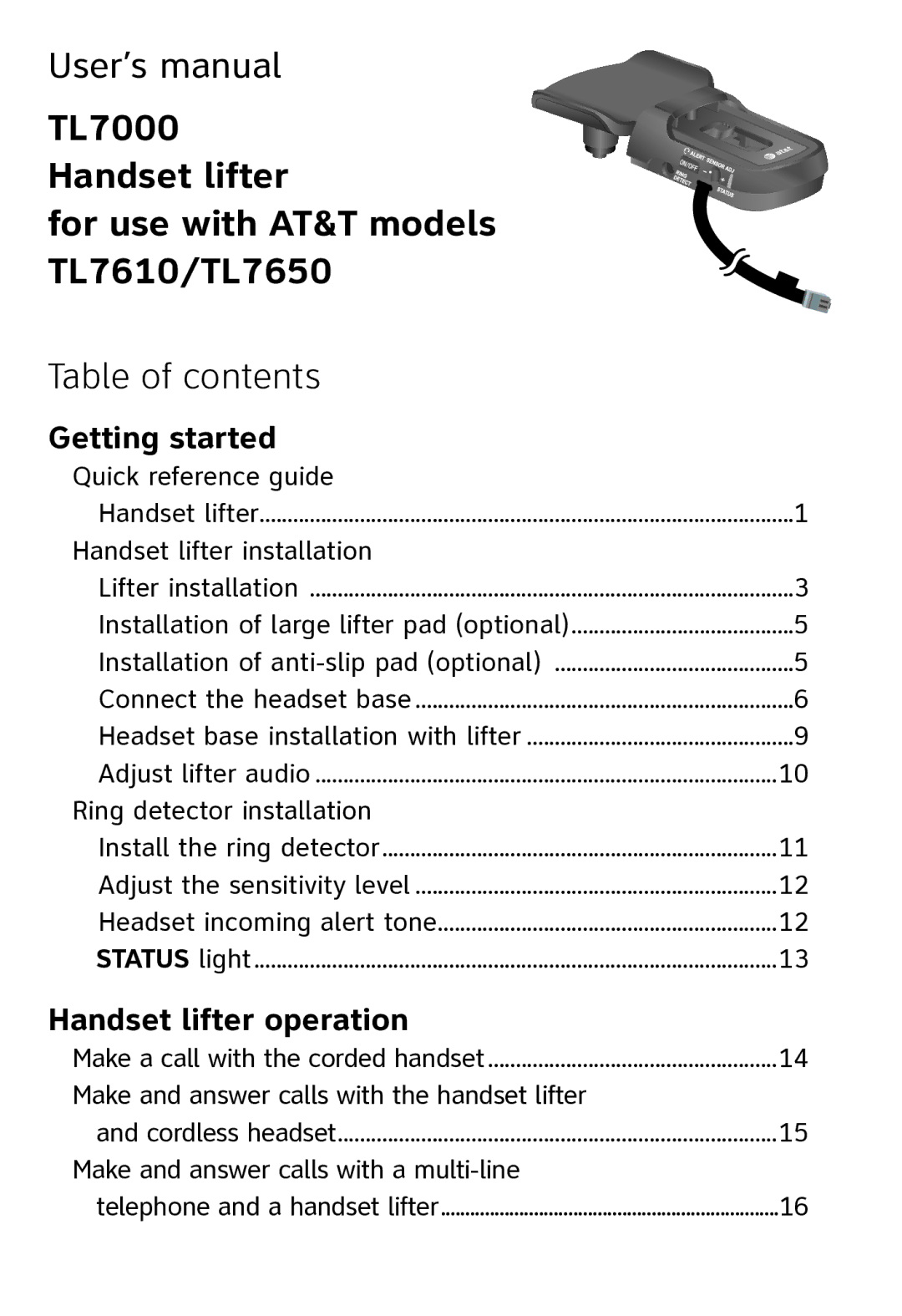 AT&T TL7000 user manual User’s manual, Table of contents 