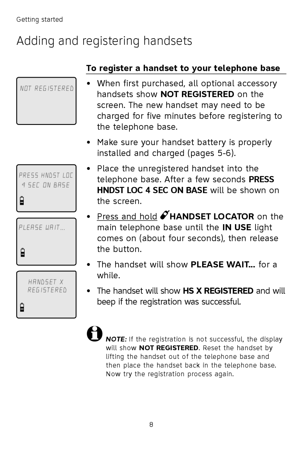 AT&T TL71108, TL72108, TL71208 user manual To register a handset to your telephone base 