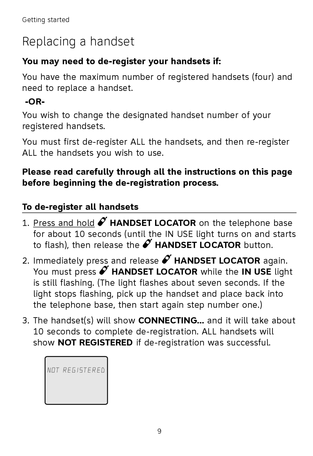 AT&T TL72108, TL71108, TL71208 user manual Replacing a handset, You may need to de-register your handsets if 