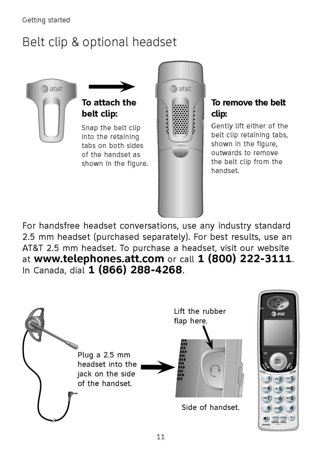 AT&T TL71108, TL72108, TL71208 user manual Belt clip & optional headset, To attach the belt clip, To remove the belt clip 